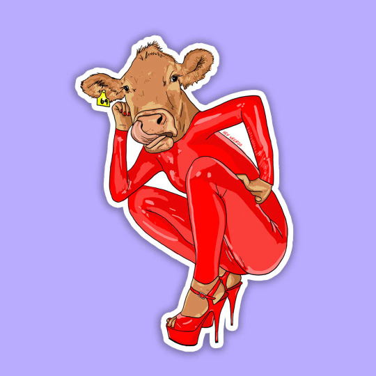 RED LATEX COW - sticker